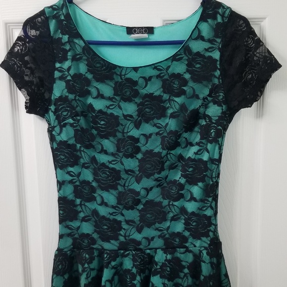 Deb Tops - Black Rose Lace Overlay Women's Blouse Teal Green Deb Tops - Black Rose Lace Overlay Women's Blouse Teal Green
